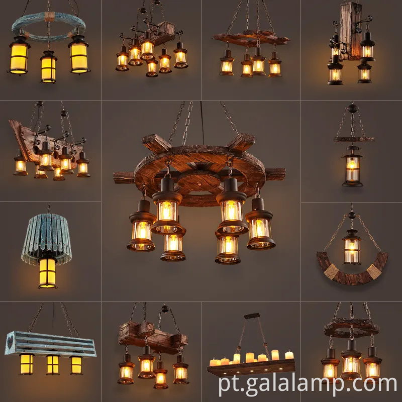 Luz pendente de madeira industrial vintage para bar e café